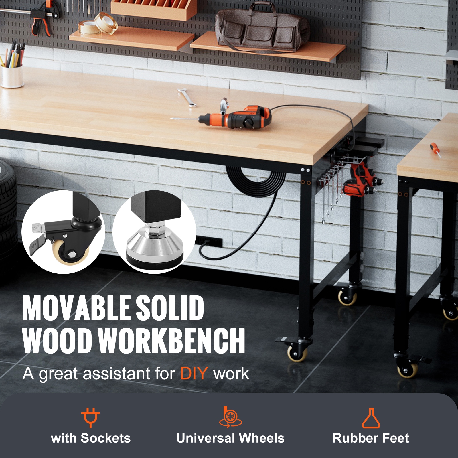 Adjustable Height Hardwood Dining Table With Wheels And Outlets_voghion.com